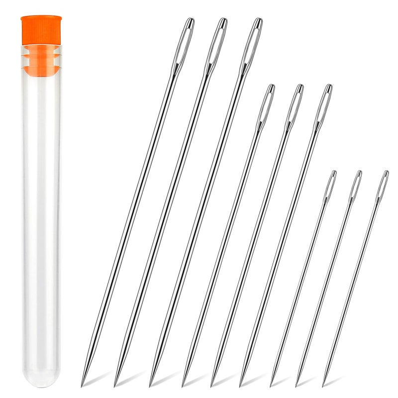 Wonvoc 9 Pcs Long Sewing Needles - 3 Sizes Stitching Needles-3.5/4.9/5.9'', Big Eye Hand Sewing Needles for Stitching and Crafting Projects for Sewing Curtain, Cushion, Carpet, Sofa - Image 1
